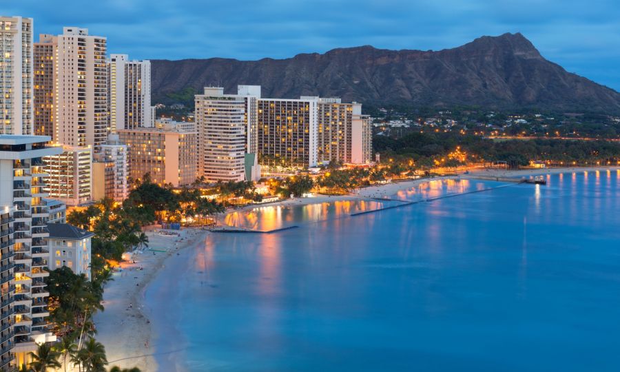 Honolulu City And Waikiki Beach At Night